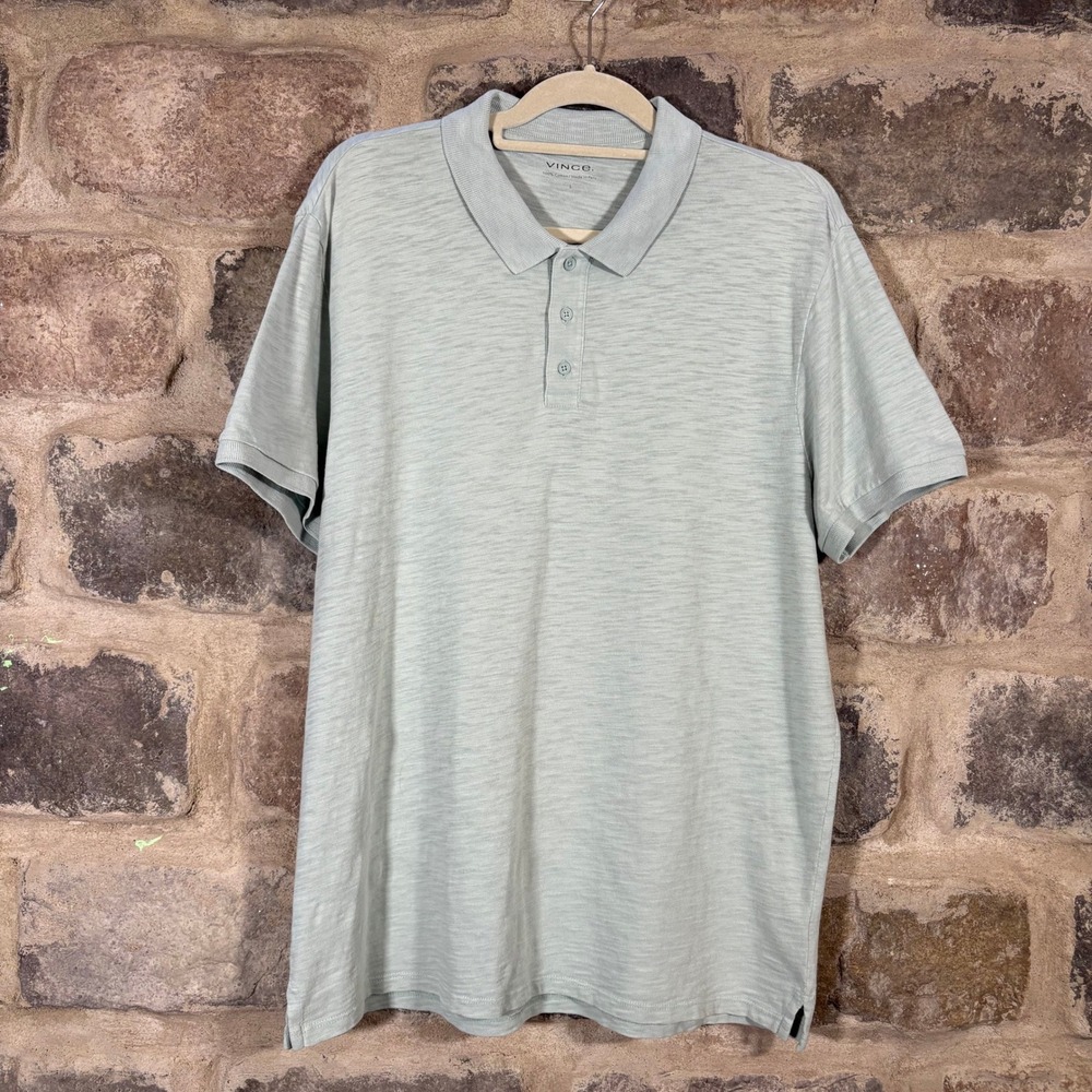 Vince Men's Polo Shirt Size L Light Green Cotton Short Sleeve Casual Top Golf‎